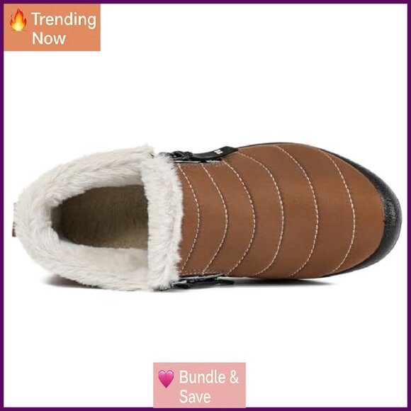 Women's Winter Ankle Boots Warm Faux Fur Lined Waterproof Non-Slip Snow Boots - Picture 4 of 7